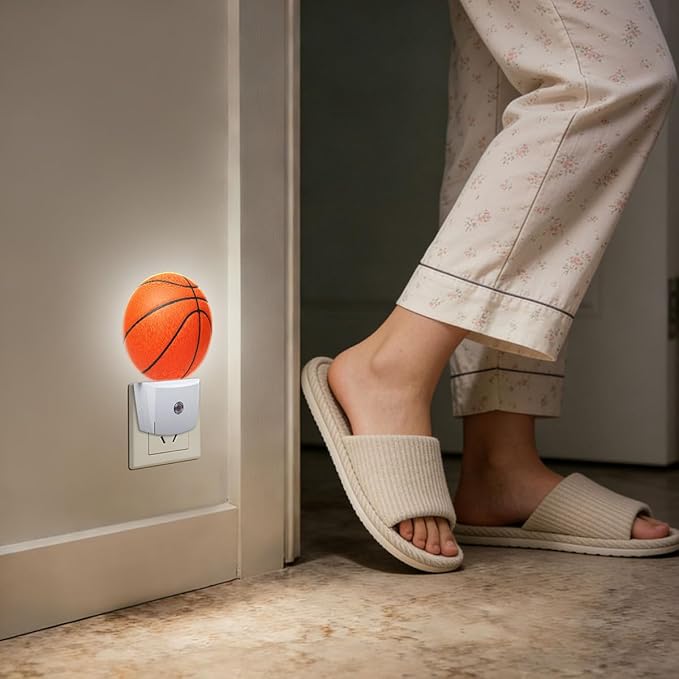 Basketball Plug in Night Light Auto Light Round Lamps Energy Saving Gift for Women Men Friends