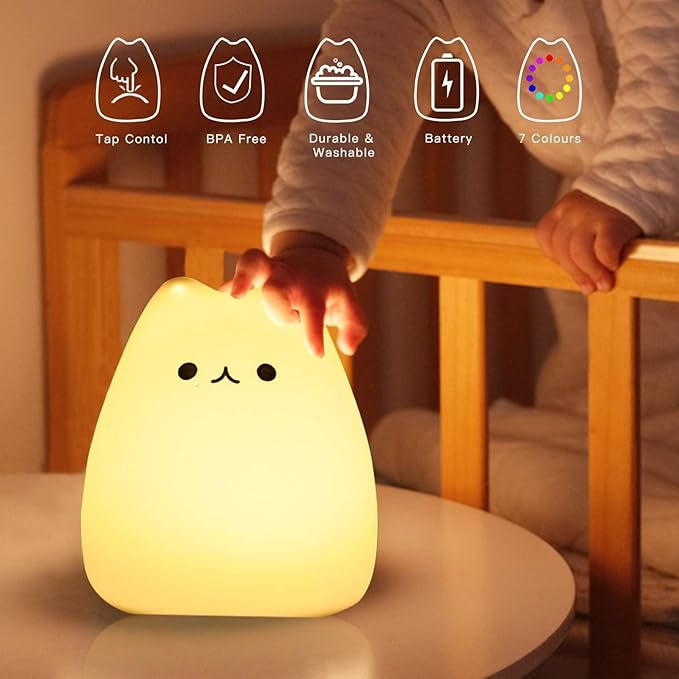 ZKLiLi Night Light for Kids Lamp, 16 Colors cat Lamp Cute, Dimmable Baby Night Lights for Nursery,Silicone Rechargeable Nightlight for Kids Room, Kawaii Room Decor (renqicat-Remote)