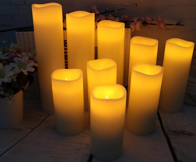 Vinkor Flameless Candles Battery Operated Candles Real Wax Pillar LED Candles with 10-Key Remote and Cycling 24 Hours Timer (Ivory 4" 5" 6" 7" 8" 9")