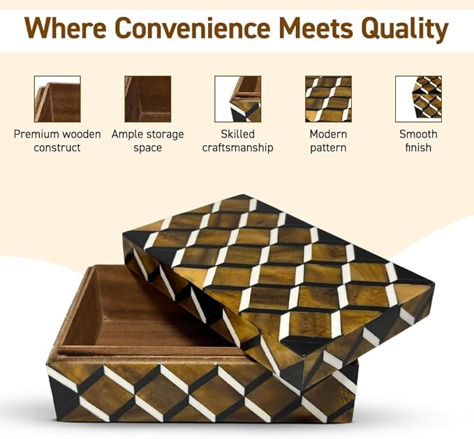 Perilla Home Home Decor Decorative Storage Wooden Box Small Ulhas Organizer Tool Stash Card Craft Trinket Memory Keepsake Jewelry Box for Men and Women, Gifts For All, Brown, Black and Off White