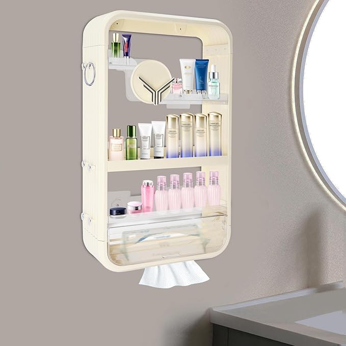 Floating Shelves Punch Wall-Mounted Shelf for Bathroom Kitchen Bedroom, Seasoning Makeup Organizer Cosmetic Storage Rack, Multi-Layer Large Capacity