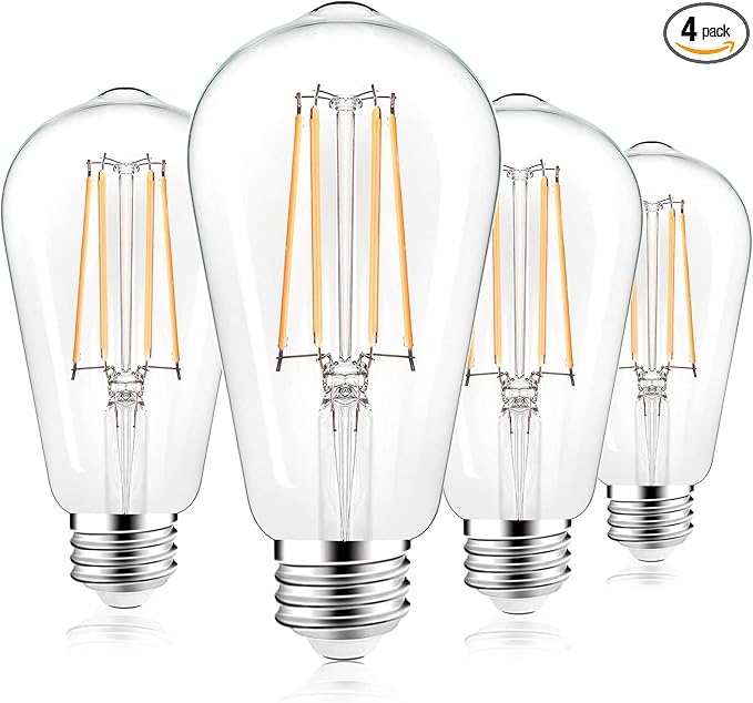 PARTPHONER LED Light Bulbs Dimmable Vintage Edison Bulb, E26 LED Bulb 60W Equivalent 720 Lumens, Neutral White 4000K, ST58 Antique LED Filament Bulb CRI 85+, Clear Glass, Pack of 4