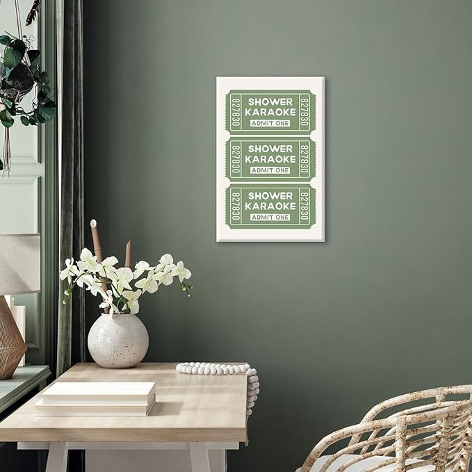 abrtolpffo Sage Green Shower Karaoke Wall Art, Trendy Admit One Ticket Canvas Poster, Funny Bathroom Wall Art Print, Cute Quotes Wall Decor for Restroom Guestroom 12x16in Wrapped Canvas