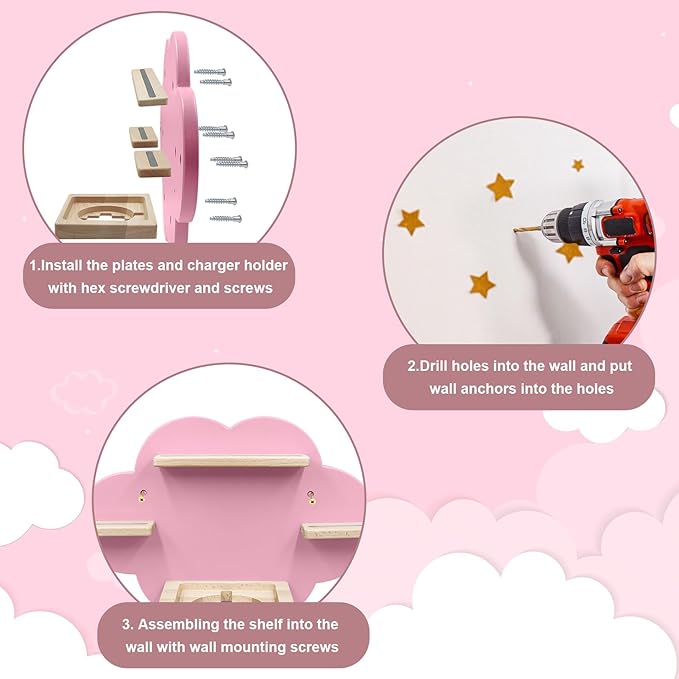 Taladad for TonieBox and Tonie Shelf Cloud,Tonies Storage for 12-20 Tonie Figures Characters Magnetic Wall Shelf for Tonies Toniebox, Charging Station (Pink)