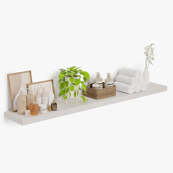 Heimlove 12inch Deep Floating Shelves for Wall, Mounted Shelves 55" W x 12" D x 1.5" H, wall Shelf for Bedroom Living Room Bathroom Kitchen Home Office, Set of 1, White