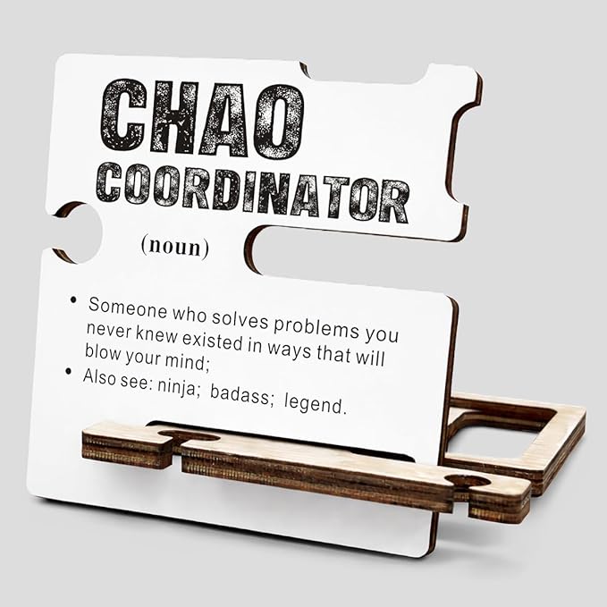 Inspirational Gifts for HR - Multi-functional Desk Organizer - Motivational Chao Coordinator Definition Office Quote Wooden Sign for Office Desk Shelf Decor
