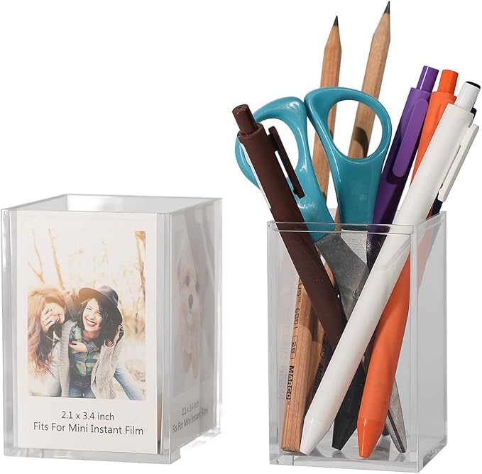 Polaroid Frame for Photos,Instax Mini Frame 2x3 4-Side Desk Photo Frame and Holder for Fujifilm Instax Mini Film,Vase,Makeup Desk Organizer (2 Pack)