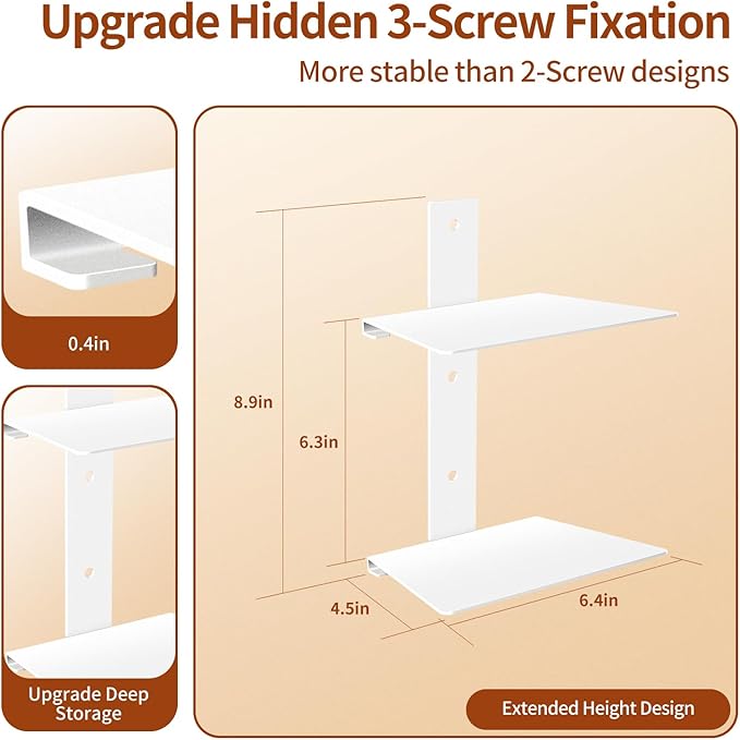 Professional Invisible Floating Book Shelves for Wall, 4 Tier Vertical Spine Book Tower Hanging Bookshelves, Wall Mounted & Space Saving, Heavy Duty Metal Book Organizer for Home Office, 2 Pack White