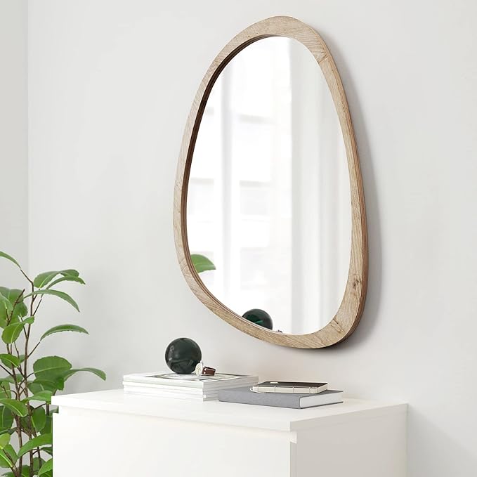 sawsile Irregular Wall Mirror for Bathroom,Wood Asymmetrical Rustic 24x36 inch Farmhouse Vanity Unique Nature Decorative Large Mirror for Entryway,Bedroom,Living Room,Washroom