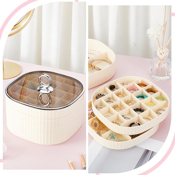 AHANDMAKER Earring Organizer 3-Layer Jewelry Organizer Boxes with Lid Stackable Make up Storage Holder Trinket Box Stylish Multi-Functional Accessory for Earrings Rings Studs Bracelets Necklaces