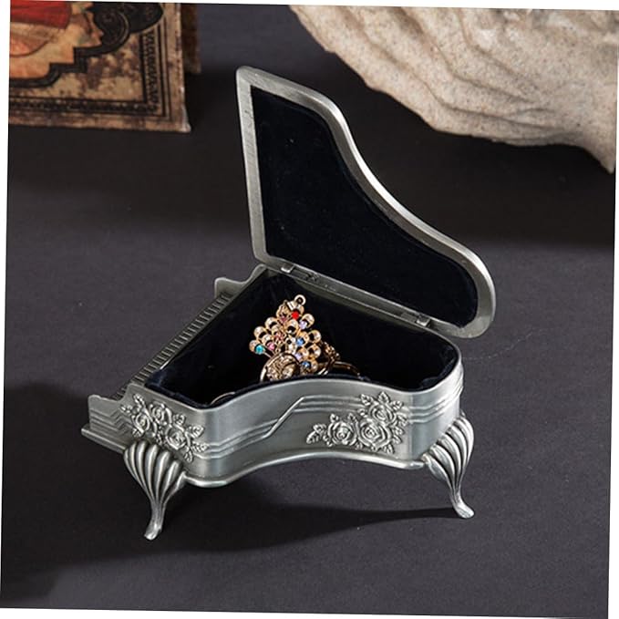 Uonlytech Vintage Zinc Alloy Jewelry Box Large Decorative Storage Case with Engraved Rose Design Retro Style Trinket Organizer for Rings Earrings Necklaces Metal Makeup Box Gift for Women
