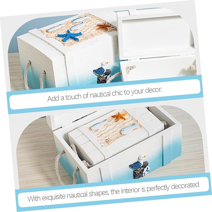Alipis 2pcs Nautical Beach Jewelry Storage Boxes Wooden Keepsake Trunks Mediterranean Style Makeup Organizer Decorative Desktop Props for Home and Photography