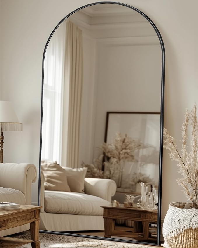 Antok Full Length Mirror, 78"x38" Floor Mirror with Stand, Hanging Mounted Mirrors for Bedroom, Living Room, Cloakroom, Dining Room, Black, Arched