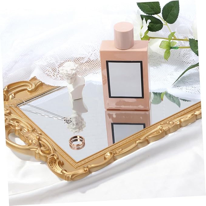 Zerodeko Mirror Tray for Perfume Decorative Trays for Dresser Gold Perfume Organizer Makeup Trays Mirror Plate