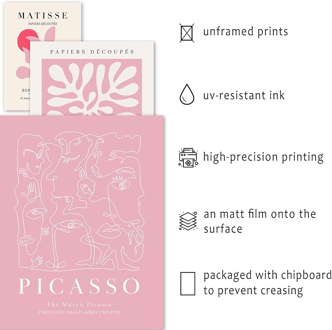 ANERZA 16 PCS Pink Wall Art Decor, Matisse Gallery Wall Prints for Bedroom, Light Pink Posters for Room Aesthetic, Collage Kit Pictures for Living Room, Teen Girls Dorm Home Artwork