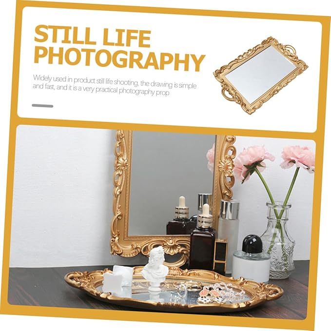 Healifty Vintage Perfume Tray and Mirrored Vanity Tray Decorative Organizer for Makeup, Jewelry, and Dresser Display, Rustic Mirror Plate for Home Décor and Photography Props