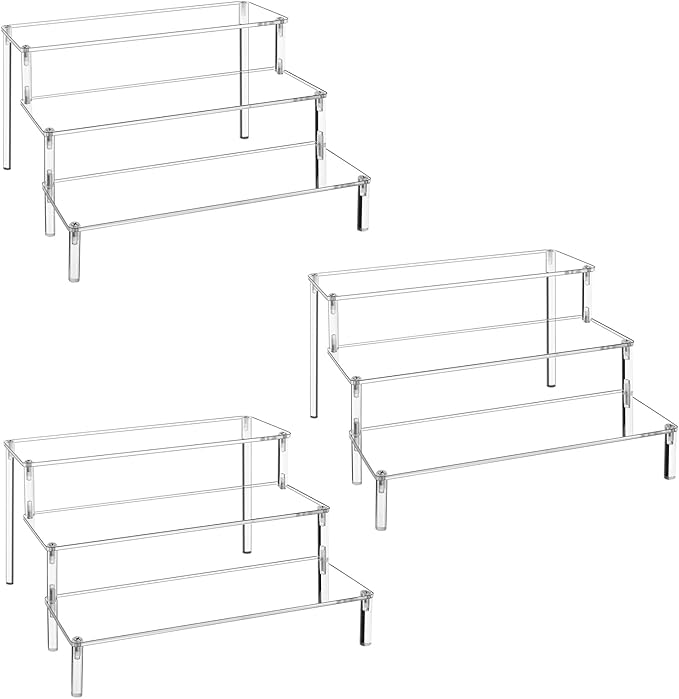 Acrylic Display Stand Risers, 3 Tier Perfume Stand Organizer, Clear Cupcake Stand Holder, Large Shelf Risers for Figures, Display Shelf for Collectibles, Dessert Shelves for Decoration and Organizer, Tabletop Use (3PACK 3-layer transparent)