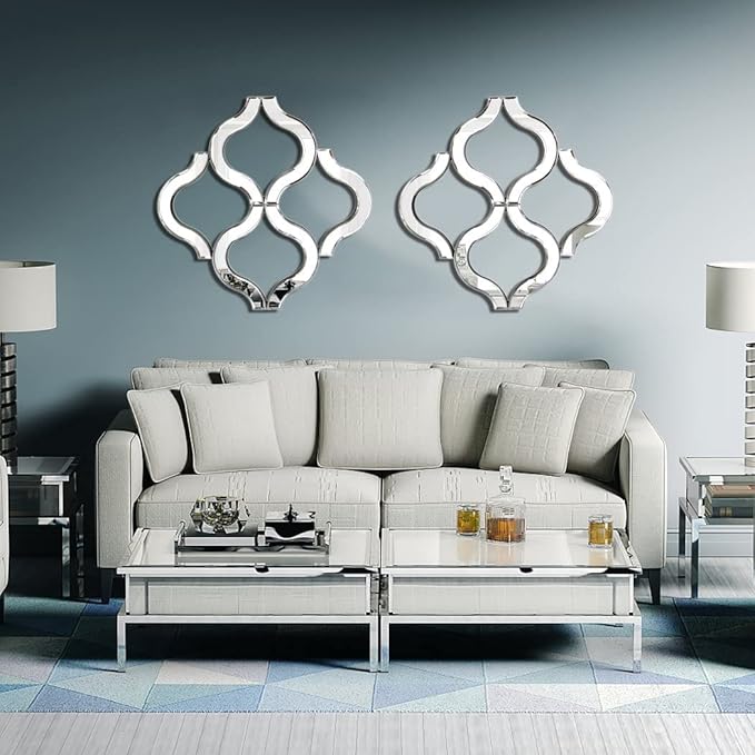 DMDFIRST Arc-Shaped Decorative Wall Mirror Silver 20"x20" Large, Exquisite Bevelled Gorgeous Glam Accent Decor, Unique Modern Fashion Hand Craft Chic Wall Decor