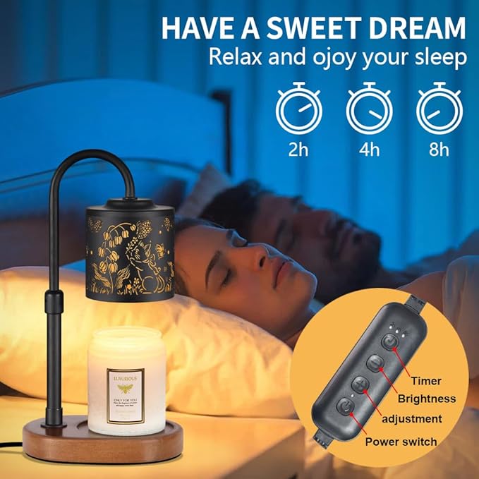 Dimmable Candle Warmer Lamp with Timer Adjustable Height for Scented Jar Candles Electric Candle Wax Melt Warmer for Home Decor Christmas Birthday Gifts for Women Mom(Butterfly+Cat)