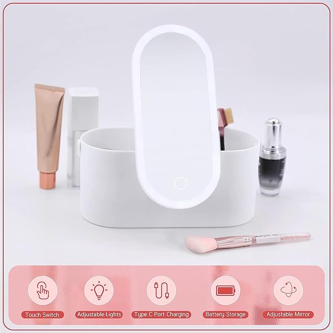 VIDECOR Touch LED Makeup Case Large Capacity, Foldable, and Rotating Cosmetic Organizer with Removable HD Mirror for Women and Girls,A