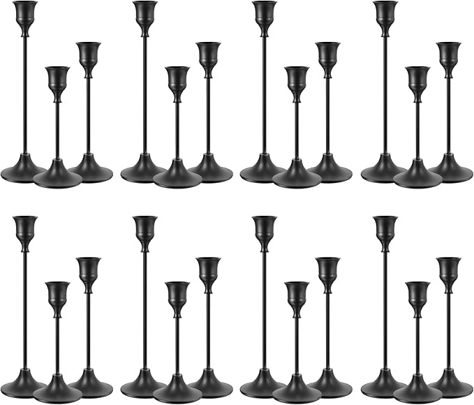 NLBTW Taper Candle Holders Bulk, Set of 24 Black Vintage Candle Sticks Holder Decor Home Decor Centerpieces for Table Festive Wedding Decorations