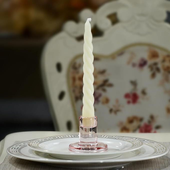 12 pcs Natural Beeswax Spiral Taper Candles, Dripless Short Candle Sticks for Dinner Wedding Party Christmas Home Decorations - 7 Inch Tall- Off White