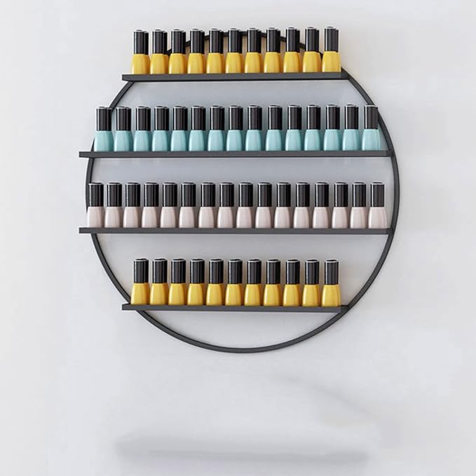 Metal Wall-mounted Nail Polish Storage Racks Wall-Mounted Nail Polish Display Rack Round Shelf Organizer Storage Holder Metal Floating Shelf Display Case Shelf,for Essential Oils, Perfume,Makeup Bottl