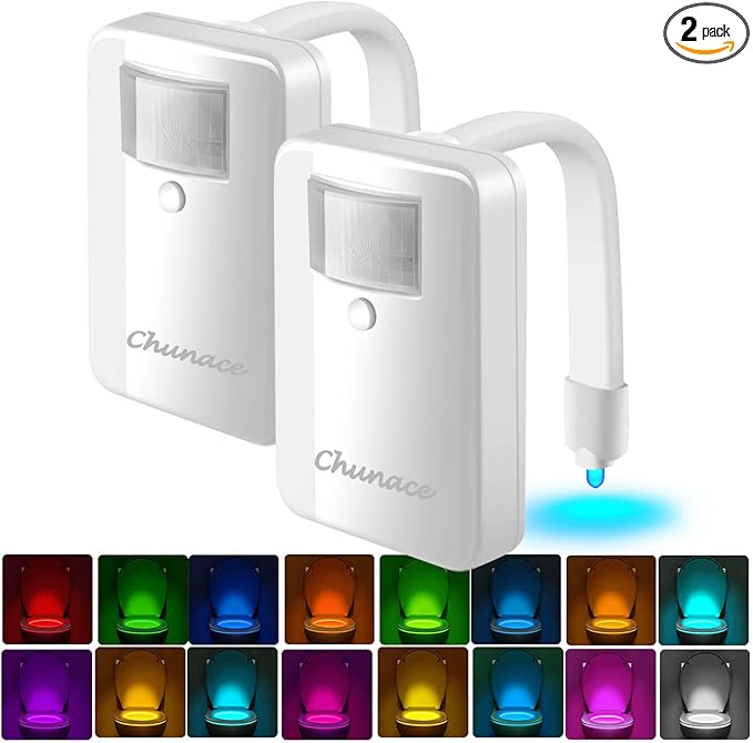 2 Pack Toilet Night Lights with Motion Activated Sensor,16-Color Changing LED Inside Toilet Bowl Nightlight, Cool Stuff for Bathroom Accessories Decor, Unique Gadgets for Men and Kids Brithday Gifts
