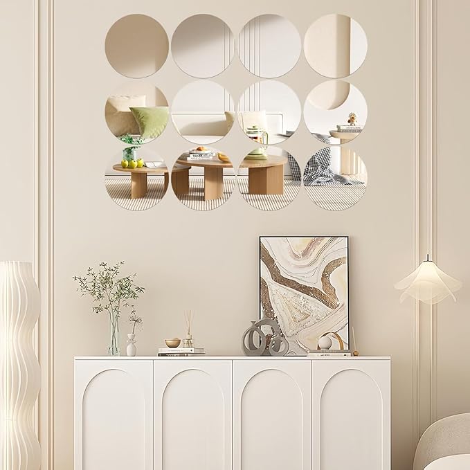 18 Pack Round Mirrors for Centerpieces, Circle Mirror Centerpieces for Tables, Tray Candle Plates Acrylic Mirrors for Table Wedding Birthday Christmas Miroor Home Wall Decor (6inch)