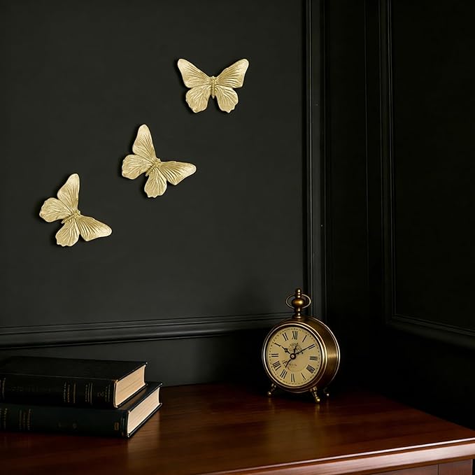 GUSFREUD 3D Butterfly Wall Decor Set – Resin Wall Decorations for Living Room, Bedroom, Garden, Yard, Outdoor and Gallery Walls - Antique Gold - Set of 3