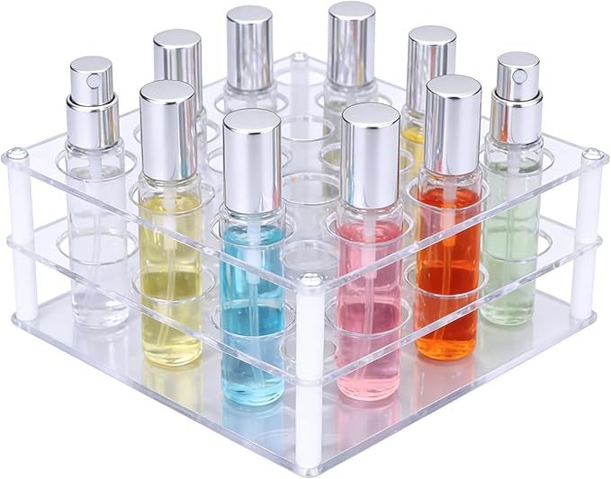 20-Space Rollerball Perfume Organizer, Clear Acrylic Perfume Holder & Display Stand, Lip Gloss Organizer, Beauty Fragrance Storage for Dresser