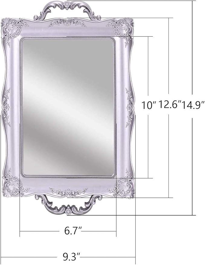 Rectangle Decorative Mirror Tray, French Style, Makeup Organizer, Jewelry Organizer, Serving Tray, 9.5"x 14.9", Silver Black