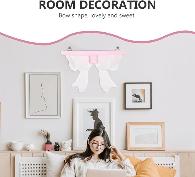 DOITOOL Bowknot Wall Shelf 7.87X5.11X3.93 Inch Indoor Floating Storage Rack Cute Bow Decor Wall-Mounted Organizer for Bedroom and Home Display