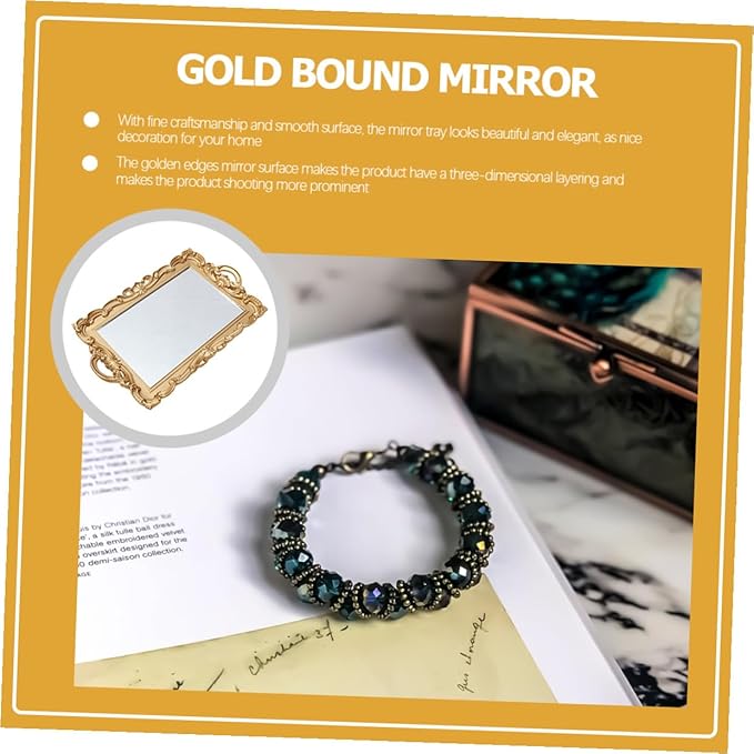 SHINEOFI Mirror Tray for Dresser and Vanity Tray for Dresser Tops Decorative Perfume with Mirror Plate Glass Makeup Organizer for Bathroom and Vanity Counter Display