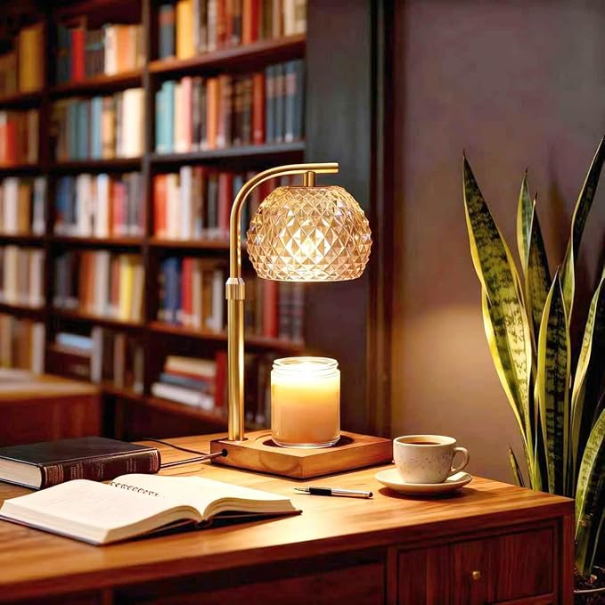Mocalido Candle Warmer Lamp with Timer, Dimmable Electric Candle Warmer Adjustable Height, Top Candle Melter Warming Lamp for Scented Jar Candles, Amber