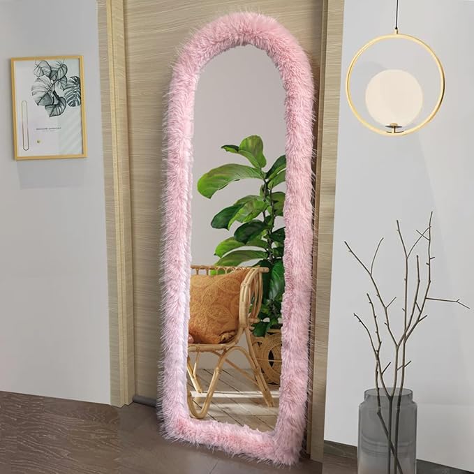 Fluffy Mirror Cover - 59"x16" Full Length Stretch Universal Ultra Soft Non-Slip Cover Warm Home Decor for Bedroom Cloakroom (Black-Without Mirror, Suitable for 59"×16")