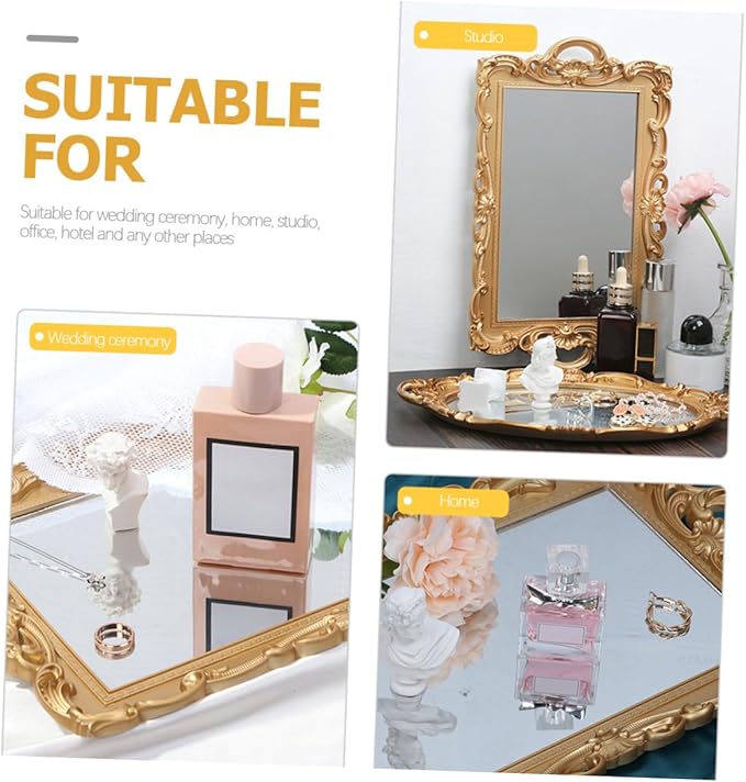 KALLORY Decorative Mirror Tray for Perfume and Makeup Organizer, Vanity Tray for Dresser, Glass Plate Suitable for Bedroom and Bathroom Use