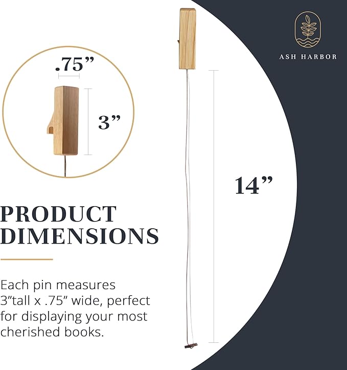 Ash Harbor Wall Book Organizers Hanging Pins - Extra Pins for Floating Shelves Wall Mounted, Extra Hardwood Hanging Pins for Floating Bookshelves, Ideal for Book Lovers, (Natural Finish)