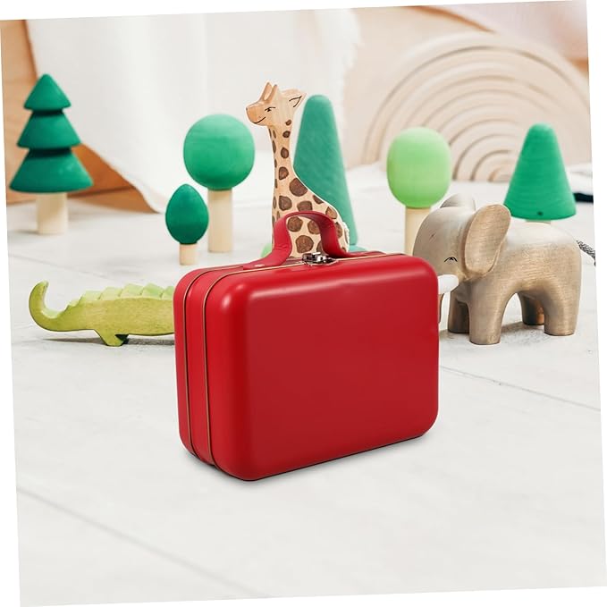 Levemolo Mini Vintage Suitcase Iron Storage Box Decorative Candy Tin Container for Makeup Electronics Versatile Organizer for Parties and Weddings Red