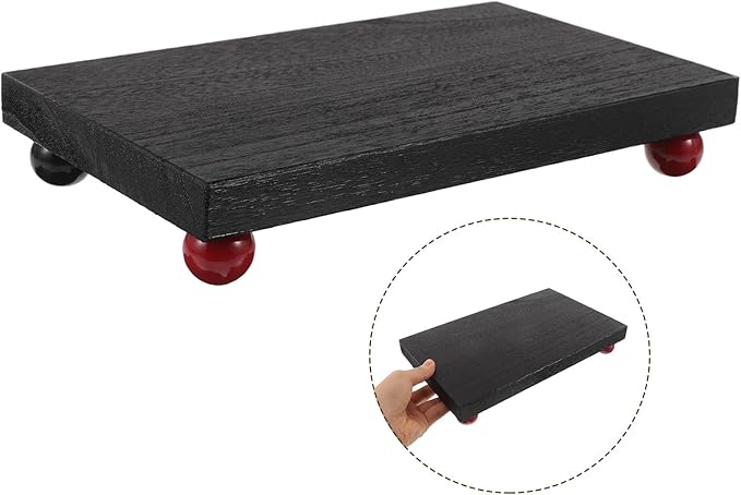 Beavorty Wooden Rectangular Makeup Organizer Tray for Vanity Countertop, Medium Black Solid Wood Perfume and Jewelry Storage Display for Bathroom and Entryway