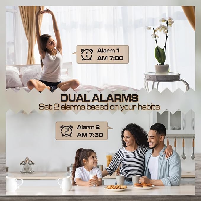 Digital Alarm Clock, Mirror Surface LED Electronic Clocks Large Display, Adjustable Brightness, Dual Power Supply, Snooze Model for Bedroom, Desk, Office (Black Case + Red Digit)