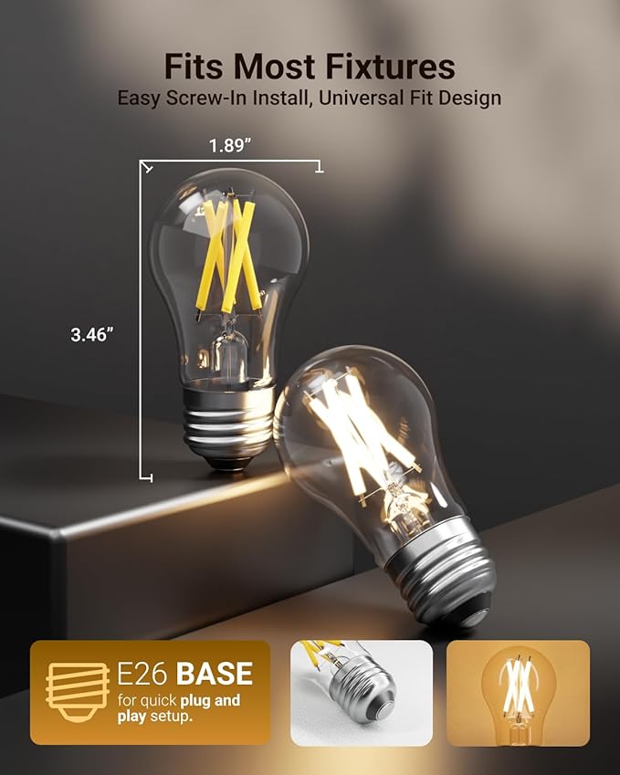 Sunco 12 Pack A15 Light Bulb LED, Edison Style Bulb, Dimmable Vintage Filament Lighting, 800 LM, 7W (60W Equivalent), 5000K Daylight, E26 Medium Base, Wet Rated UL