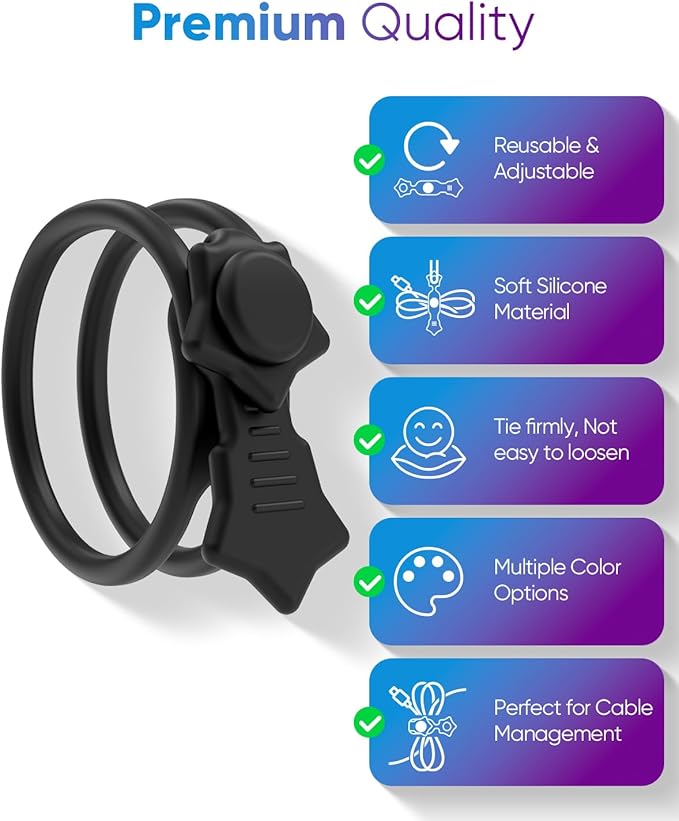 Quick Bind–Silicone Cable Ties Reusable, Cord Organizer for Charging Cables, Data Cables & Computer Wires, Multipurpose Elastic Cable Management Straps for Home,Office,Travel(16pcs,colorful)