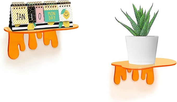 SetGame 2-Pack Acrylic Small Wall Shelves - 7 Inch Floating Shelf for Walls, Home Wall Display Ledges for Storage, Room Décor, Small Album & Items Organizer Display Dripping Wall Decor