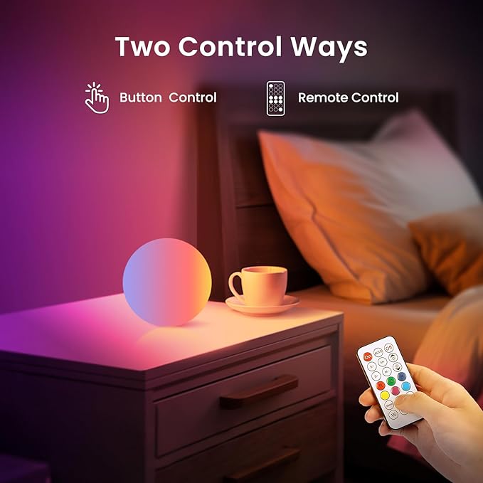 LOFTEK 3-inch Rechargeable LED Ball Lights, Sphere Night Light, 16 RGB Color Glowing Mood Lighting, IP65 Waterproof Ambient Light for Home Bedroom Patio Pool Bathtub Decorative Lighting, 10 Pack