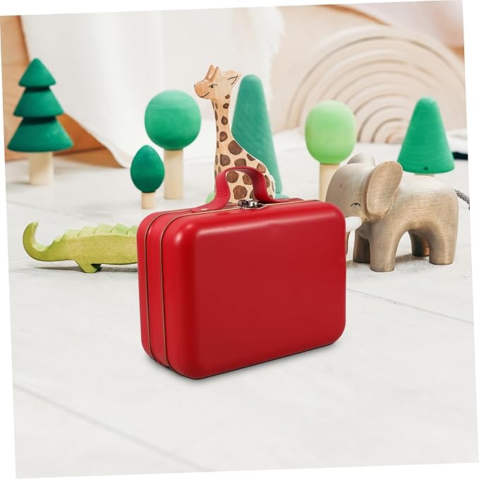 ULTECHNOVO Mini Suitcase Storage Box Compact Iron Handheld Container for Toys Makeup and Jewelry for Travel Boys and Girls and Home Organization Red