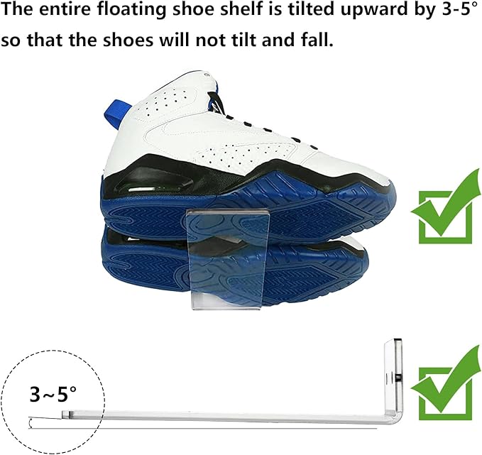 Youeon 8 Pack Floating Shoe Display Shelf, 8 x 3 Inch Acrylic Shoe Shelf for Wall, Floating Sneaker Shelves, Hanging Shoe Shelves for Bedroom, Gaming Room, Sneaker Collection, Easy to Install