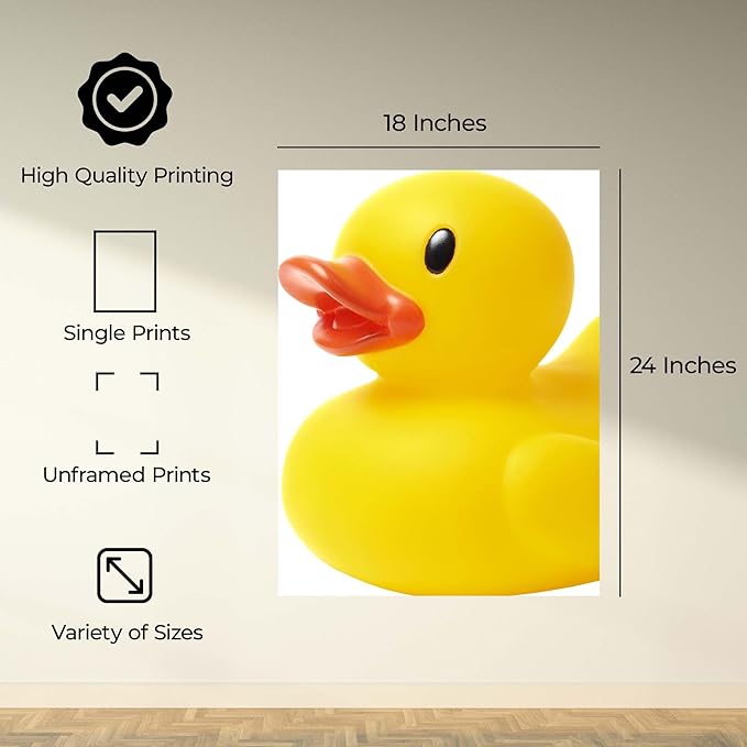 InkFlow Posters Yellow Rubber Duck Poster - Minimal Playful Toy Illustration - Bright Modern Design - Bathroom Nursery Wall Decor Accent - Fun Graphic Art Print - 18x24 Unframed Canvas Print