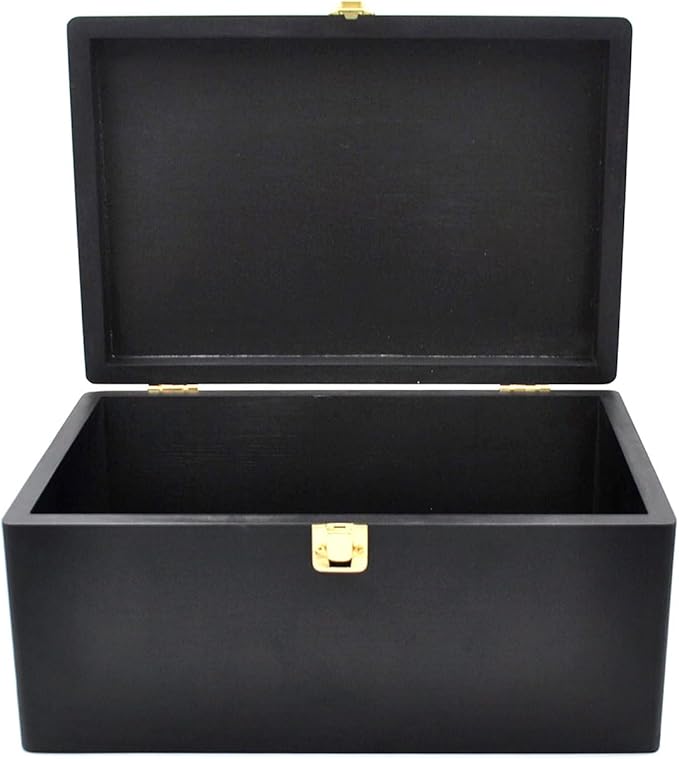 Large Wooden Storage Box with Hinged Lid, Wood Keepsake Chest, Perfect for Storing Souvenirs, Jewelry, Tools, Clothes, Recipes, Receipts, Small Accessories, etc, 11.8" x 7.8" x 5.5", Black