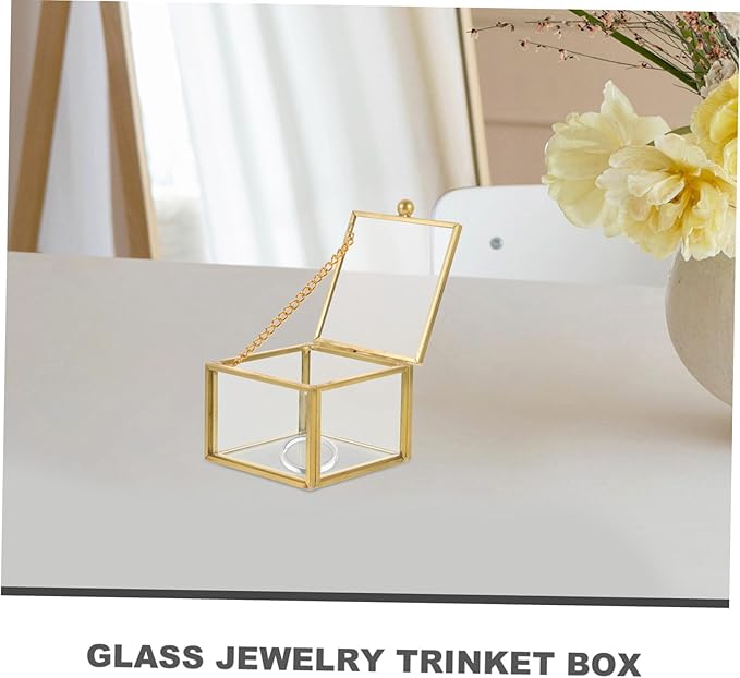 Happyyami Glass Vintage Jewelry Box with Lid Decorative Keepsake Case for Jewelry and Makeup Organizer Elegant Transparent Square Storage Box for Women Special Occasions